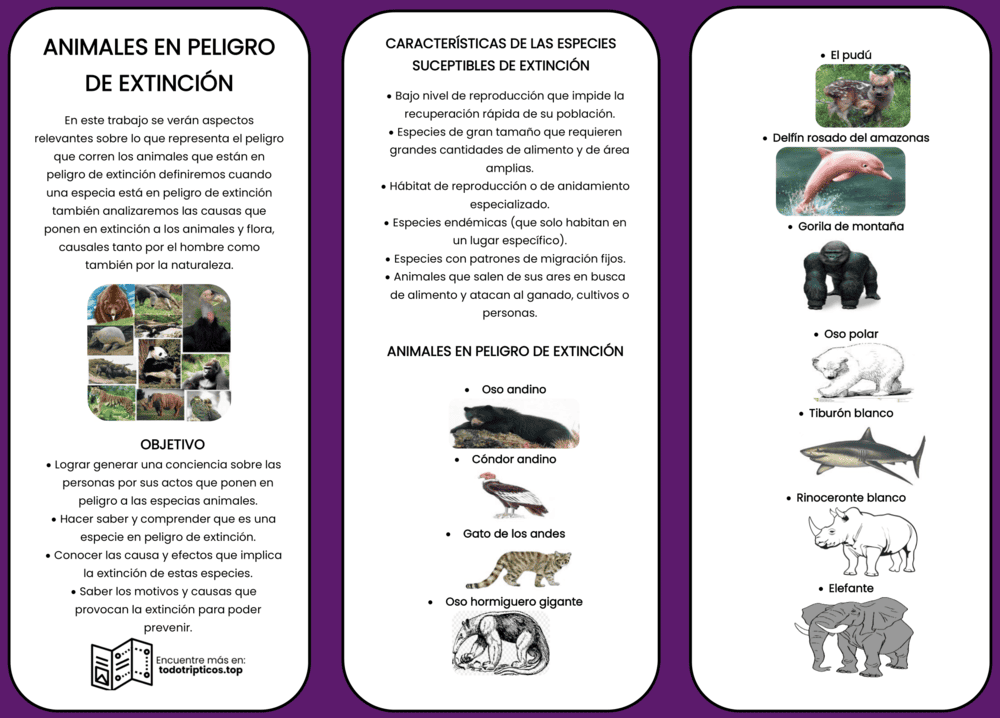 Trípticos Animales en Peligro de Extinción 【Descargar】